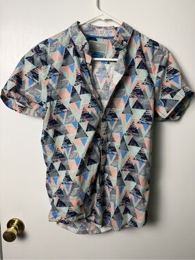 MTL Short Sleeve Geometric Print Shirt - Navy & Peach